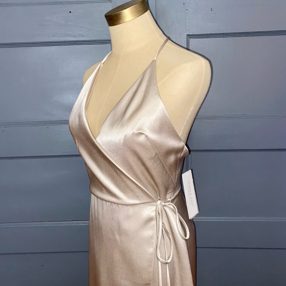 Jenny Yoo Lana Crepe Full Length Maxi Dress Gown Wrap Tie Formal Prom Wedding - Picture 4 of 6